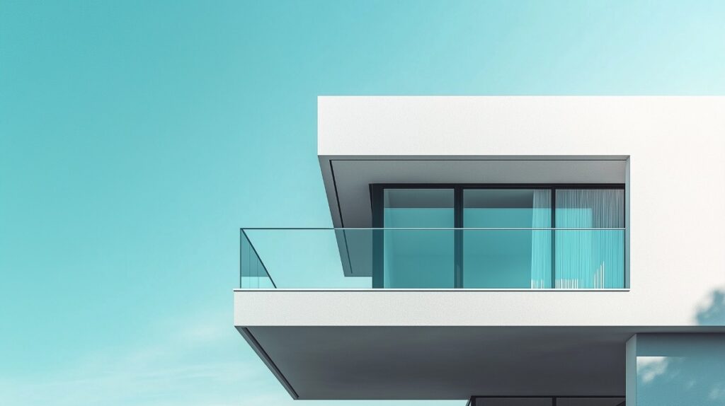 Simple minimal style modern white building and blue sky