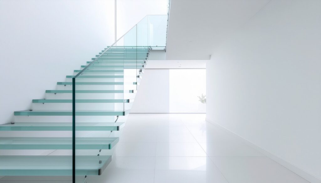 Modern Glass Staircase in a Bright White Architectural Space