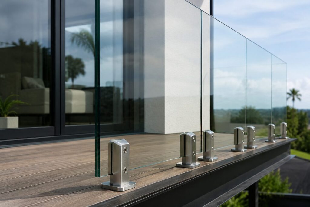 Modern balcony with glass railing details