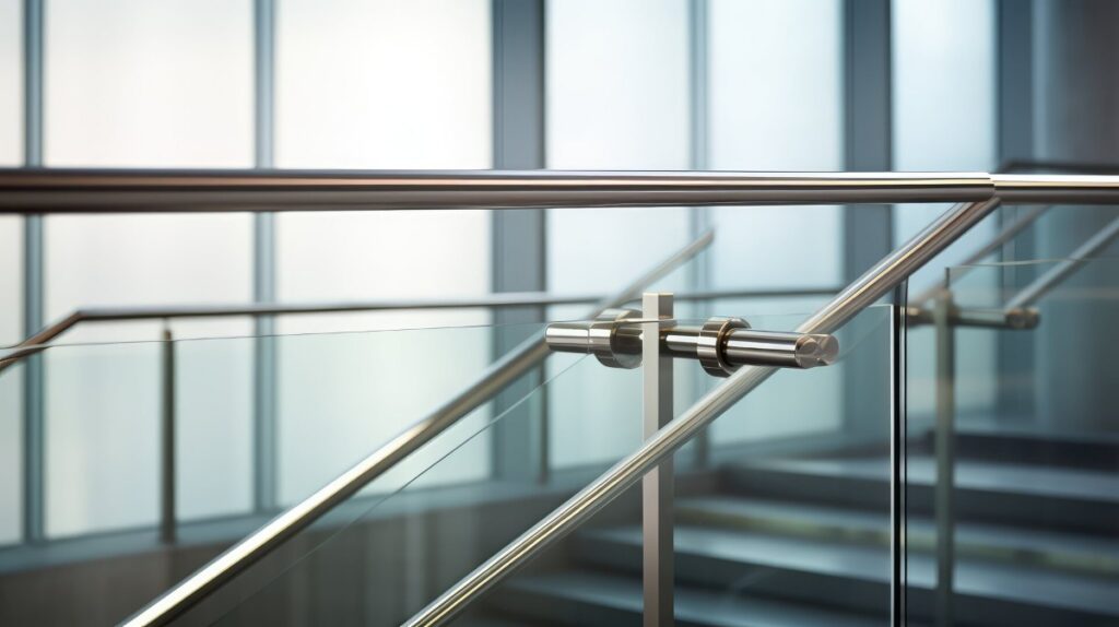 close up shot of glass balustrade with metal railings