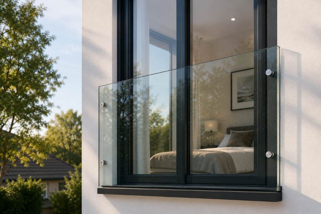 modern house with glass juliet balcony