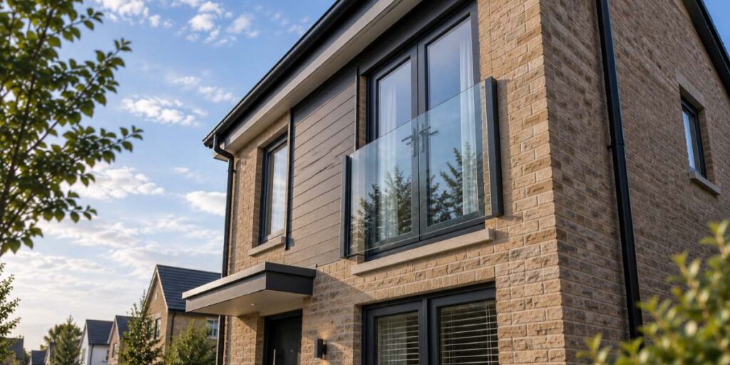 Modern Two-story House with Juliet Glass Balcony.