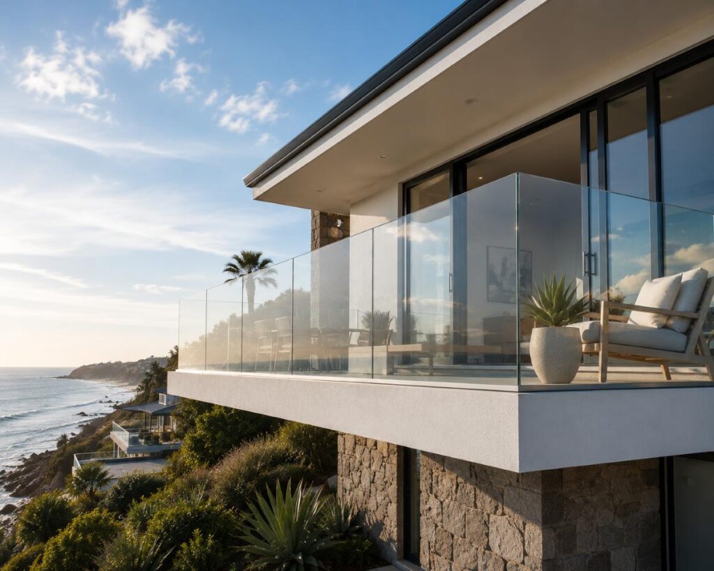 A Stunning Coastal House With Frameless Glass Railings.