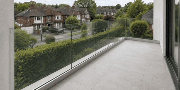 Modern House with Outdoor Glass Balustrade.